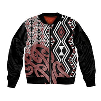 New Zealand Sleeve Zip Bomber Jacket Aotearoa Kowhaiwhai Mix Taniko Art - Wonder Print Shop