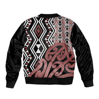 New Zealand Sleeve Zip Bomber Jacket Aotearoa Kowhaiwhai Mix Taniko Art - Wonder Print Shop