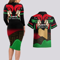 Libya Independence Day Couples Matching Long Sleeve Bodycon Dress and Hawaiian Shirt Happy 24 December African Pattern Flag Style - Wonder Print Shop