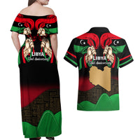 Libya Independence Day Couples Matching Off Shoulder Maxi Dress and Hawaiian Shirt Happy 24 December African Pattern Flag Style - Wonder Print Shop