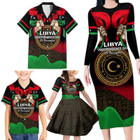 Libya Independence Day Family Matching Long Sleeve Bodycon Dress and Hawaiian Shirt Happy 24 December African Pattern Flag Style - Wonder Print Shop