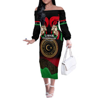 Libya Independence Day Family Matching Off Shoulder Long Sleeve Dress and Hawaiian Shirt Happy 24 December African Pattern Flag Style - Wonder Print Shop