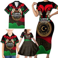 Libya Independence Day Family Matching Short Sleeve Bodycon Dress and Hawaiian Shirt Happy 24 December African Pattern Flag Style - Wonder Print Shop