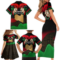 Libya Independence Day Family Matching Short Sleeve Bodycon Dress and Hawaiian Shirt Happy 24 December African Pattern Flag Style - Wonder Print Shop