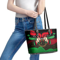 Libya Independence Day Leather Tote Bag Happy 24 December African Pattern Flag Style - Wonder Print Shop