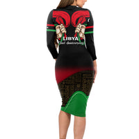 Libya Independence Day Long Sleeve Bodycon Dress Happy 24 December African Pattern Flag Style - Wonder Print Shop