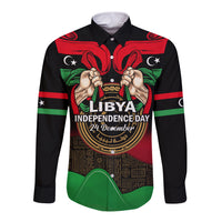 Libya Independence Day Long Sleeve Button Shirt Happy 24 December African Pattern Flag Style - Wonder Print Shop