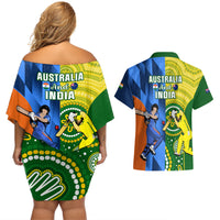 Australia And India Cricket Couples Matching Off Shoulder Short Dress and Hawaiian Shirt 2023 World Cup Final Together - Wonder Print Shop