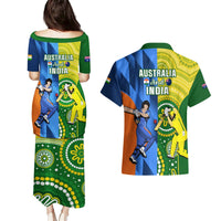 Women's long pulletasi dress and green-blue Hawaiian shirt, graphic cricket-themed back print