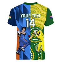 Custom Australia And India Cricket Women V Neck T Shirt 2023 World Cup Final Together - Wonder Print Shop