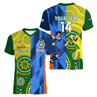 Custom Australia And India Cricket Women V Neck T Shirt 2023 World Cup Final Together - Wonder Print Shop