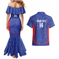 Custom Japan Football Couples Matching Mermaid Dress and Hawaiian Shirt 2026 Come On Samurai Blue - Wonder Print Shop