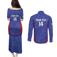 Custom Japan Football Couples Matching Puletasi and Long Sleeve Button Shirt 2026 Come On Samurai Blue - Wonder Print Shop