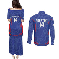 Custom Japan Football Couples Matching Puletasi and Long Sleeve Button Shirt 2026 Come On Samurai Blue - Wonder Print Shop