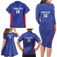 Custom Japan Football Family Matching Long Sleeve Bodycon Dress and Hawaiian Shirt 2026 Come On Samurai Blue - Wonder Print Shop