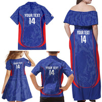 Custom Japan Football Family Matching Off Shoulder Maxi Dress and Hawaiian Shirt 2026 Come On Samurai Blue - Wonder Print Shop