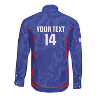 Custom Japan Football Long Sleeve Button Shirt 2026 Come On Samurai Blue - Wonder Print Shop