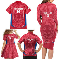 Custom South Korea Football Family Matching Long Sleeve Bodycon Dress and Hawaiian Shirt 2026 Come On Taegeuk Warriors - Wonder Print Shop