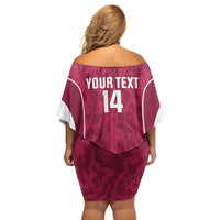 Custom Qatar Football Off Shoulder Short Dress 2026 Come On The Maroons - Wonder Print Shop