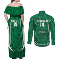 Custom Saudi Arabia Football Couples Matching Off Shoulder Maxi Dress and Long Sleeve Button Shirt 2026 Come On Arabian Falcons - Wonder Print Shop