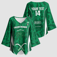 Custom Saudi Arabia Football Kimono Sleeve Blouse 2026 Come On Arabian Falcons - Wonder Print Shop