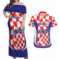 Custom Croatia Football Couples Matching Off Shoulder Maxi Dress and Hawaiian Shirt 2026 Come On Vatreni Hrvatska - Wonder Print Shop