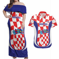 Custom Croatia Football Couples Matching Off Shoulder Maxi Dress and Hawaiian Shirt 2026 Come On Vatreni Hrvatska - Wonder Print Shop