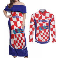 Custom Croatia Football Couples Matching Off Shoulder Maxi Dress and Long Sleeve Button Shirt 2026 Come On Vatreni Hrvatska - Wonder Print Shop