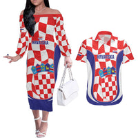 Custom Croatia Football Couples Matching Off The Shoulder Long Sleeve Dress and Hawaiian Shirt 2026 Come On Vatreni Hrvatska - Wonder Print Shop