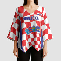 Custom Croatia Football Kimono Sleeve Blouse 2026 Come On Vatreni Hrvatska - Wonder Print Shop