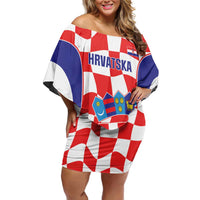 Custom Croatia Football Off Shoulder Short Dress 2026 Come On Vatreni Hrvatska - Wonder Print Shop