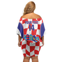 Custom Croatia Football Off Shoulder Short Dress 2026 Come On Vatreni Hrvatska - Wonder Print Shop