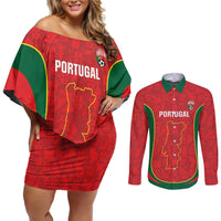Custom Portugal Football Couples Matching Off Shoulder Short Dress and Long Sleeve Button Shirt 2026 Come On Selecao das Quinas - Red - Wonder Print Shop