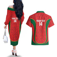 Custom Portugal Football Couples Matching Off The Shoulder Long Sleeve Dress and Hawaiian Shirt 2026 Come On Selecao das Quinas - Red - Wonder Print Shop