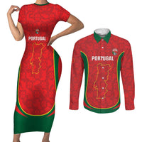 Custom Portugal Football Couples Matching Short Sleeve Bodycon Dress and Long Sleeve Button Shirt 2026 Come On Selecao das Quinas - Red - Wonder Print Shop