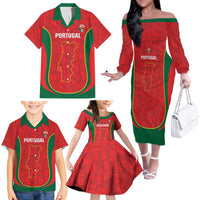 Custom Portugal Football Family Matching Off The Shoulder Long Sleeve Dress and Hawaiian Shirt 2026 Come On Selecao das Quinas - Red - Wonder Print Shop