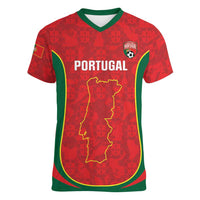 Custom Portugal Football Women V-Neck T-Shirt 2026 Come On Selecao das Quinas - Red - Wonder Print Shop