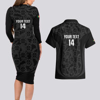 Custom Portugal Football Couples Matching Long Sleeve Bodycon Dress and Hawaiian Shirt 2026 Come On Selecao das Quinas - Black - Wonder Print Shop