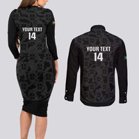 Custom Portugal Football Couples Matching Long Sleeve Bodycon Dress and Long Sleeve Button Shirt 2026 Come On Selecao das Quinas - Black - Wonder Print Shop