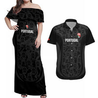 Custom Portugal Football Couples Matching Off Shoulder Maxi Dress and Hawaiian Shirt 2026 Come On Selecao das Quinas - Black - Wonder Print Shop