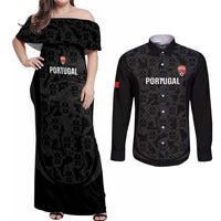 Custom Portugal Football Couples Matching Off Shoulder Maxi Dress and Long Sleeve Button Shirt 2026 Come On Selecao das Quinas - Black - Wonder Print Shop