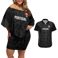 Custom Portugal Football Couples Matching Off Shoulder Short Dress and Hawaiian Shirt 2026 Come On Selecao das Quinas - Black - Wonder Print Shop