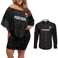Custom Portugal Football Couples Matching Off Shoulder Short Dress and Long Sleeve Button Shirt 2026 Come On Selecao das Quinas - Black - Wonder Print Shop