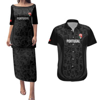 Custom Portugal Football Couples Matching Puletasi and Hawaiian Shirt 2026 Come On Selecao das Quinas - Black - Wonder Print Shop