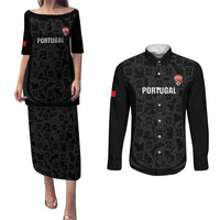 Custom Portugal Football Couples Matching Puletasi and Long Sleeve Button Shirt 2026 Come On Selecao das Quinas - Black - Wonder Print Shop