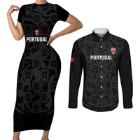 Custom Portugal Football Couples Matching Short Sleeve Bodycon Dress and Long Sleeve Button Shirt 2026 Come On Selecao das Quinas - Black - Wonder Print Shop