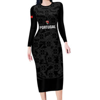 Custom Portugal Football Family Matching Long Sleeve Bodycon Dress and Hawaiian Shirt 2026 Come On Selecao das Quinas - Black - Wonder Print Shop