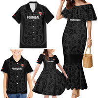 Custom Portugal Football Family Matching Mermaid Dress and Hawaiian Shirt 2026 Come On Selecao das Quinas - Black - Wonder Print Shop