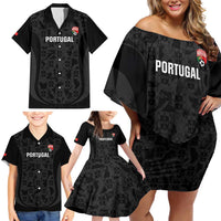 Custom Portugal Football Family Matching Off Shoulder Short Dress and Hawaiian Shirt 2026 Come On Selecao das Quinas - Black - Wonder Print Shop