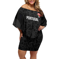 Custom Portugal Football Family Matching Off Shoulder Short Dress and Hawaiian Shirt 2026 Come On Selecao das Quinas - Black - Wonder Print Shop